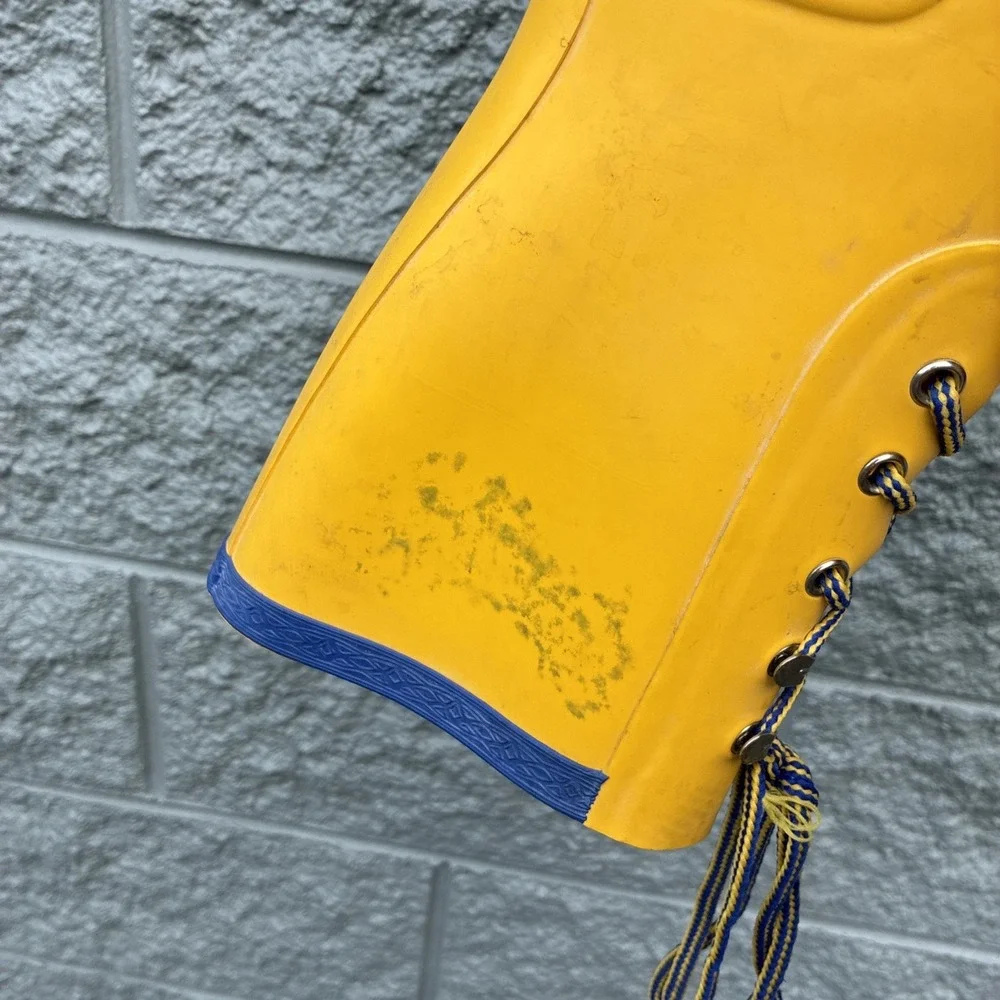 Hunter Festival Mid-Calf Lace Up Yellow w/ Blue Trim Women's US 9 Rain Boots